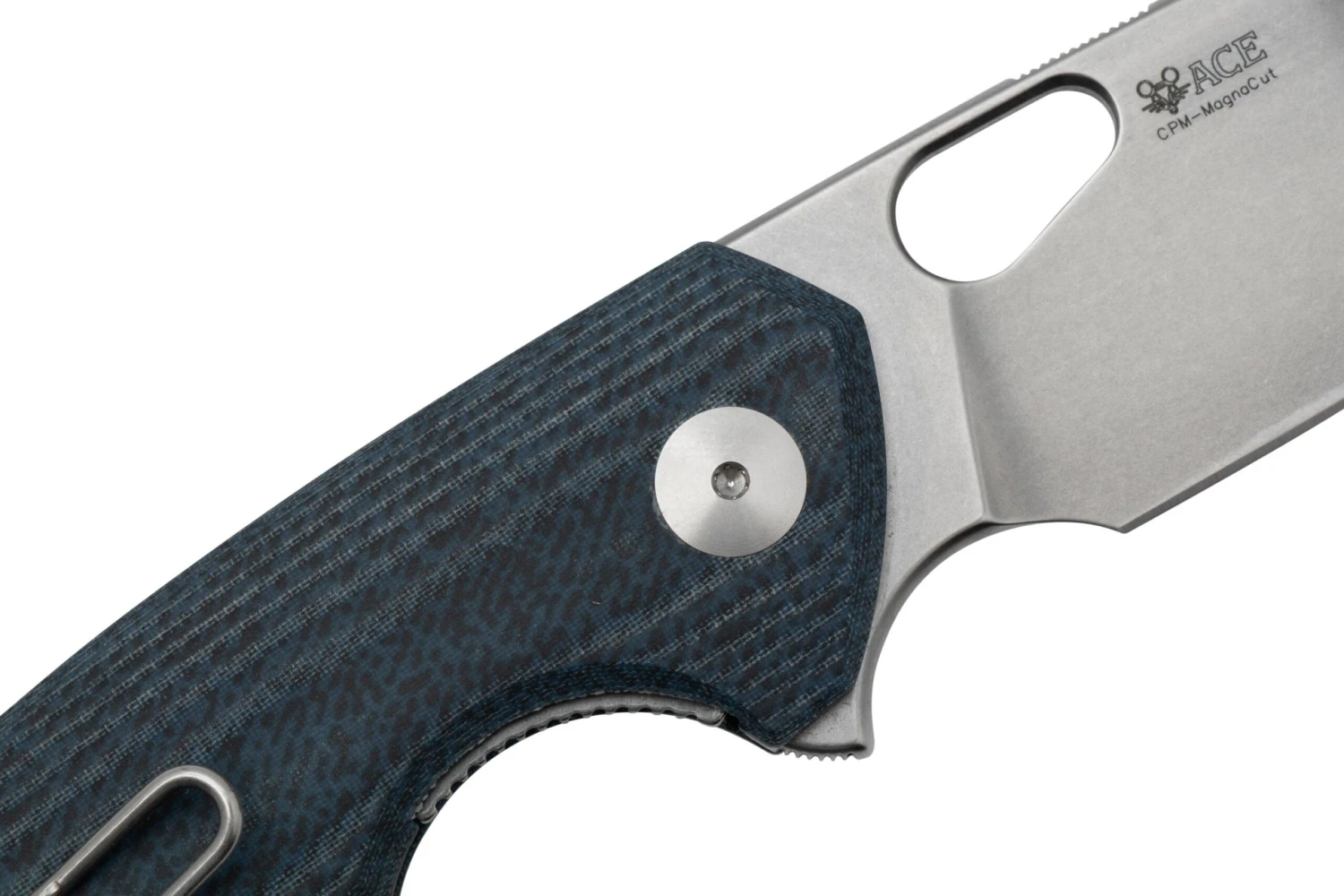 GiantMouse ACE Tribeca, Stonewashed Magnacut, Denim Canvas Micarta Couteau De Poche 7 GiantMouse ACE Tribeca, Stonewashed Magnacut, Denim Canvas Micarta Couteau De Poche - Image 5